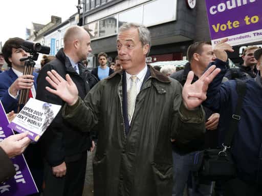 Ukip leader Nigel Farage at Northumberland Street, Newcastle, during his Ukip's referendum bus tour./Photo by: Picture by: Owen Humphreys / PA Wire/Press Association Images.