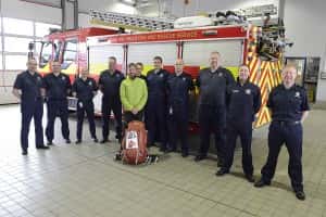 Epic charity runner Wayne Russell with firefighters at Sunderland Central Community Fire Station.