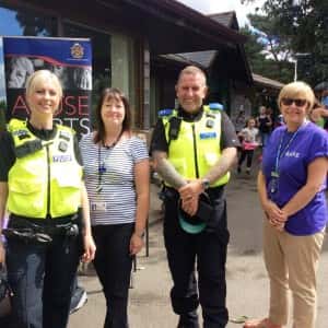 Pictured at a SAFE week information display at the Rising Sun Farm are PC Caroline Brown, Cllr Alison Waggott-Fairley, PCSO Brian Phillips and Susan Meins from North Tyneside Council/by North Tyneside Council.