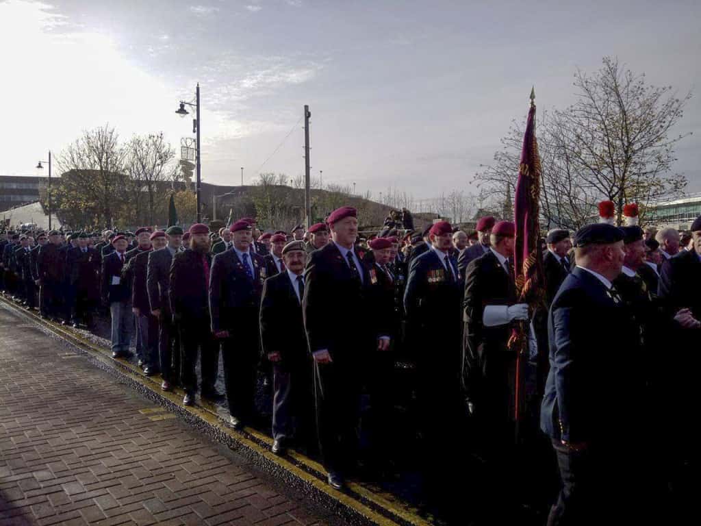 Members of the Sunderland Parachute Regiment Association waiting to march past the saluting dais. Image by Ryan Lim