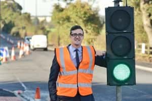 Dated: 07/10/2014 City Council Portfolio Holder for City Services, Councillor Michael Mordey overseeing vital new transport infrastructure work being carried out by Sunderland Council along the junction of A1290 and Cherry Blossom Way where an improved junction is taking shape and new cycle way linking Sunderland and Washington #NorthNewsAndPictures/2daymedia