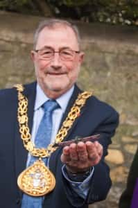 The Mayor of Sunderland holds a replica of Claude's Morane Bullet.