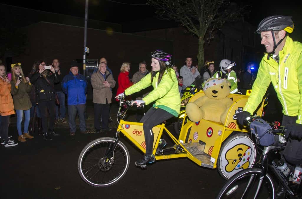 Team Rickshaw rides into Hartlepool with Olivia leading the way.