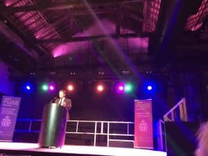 Chairman of the Creative Fuse North East Advisory Board, MP Ed Vaizey, helping to launch the Creative Fuse North East project at the Boilershop in Newcastle on 01/12/16. Photo by: Sophie Dishman.