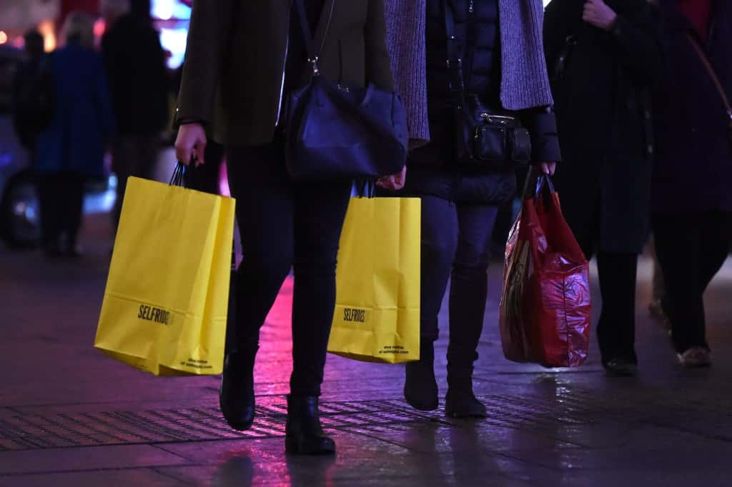 File photo dated 16/11/16 of shoppers on Oxford street in London, as UK retail sales rose at their strongest yearly rate in more than a decade in October as shoppers bought winter clothes and supermarkets reported a successful Halloween.