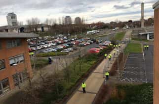 Police have set up a cordon around the National Glass Centre in preparation for the PM and cabinet's arrival.