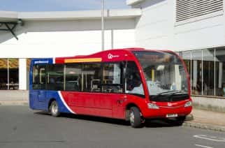 Image of Go North East Bus leaving a bus station